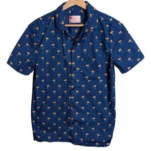 Rainbow Pride Flags Short Sleeve Button Up LGBTQ Navy Shirt Unisex Men's S